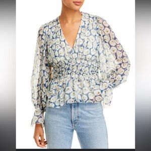 Rebecca Taylor deco fleur 100% silk long sleeve blouse 12